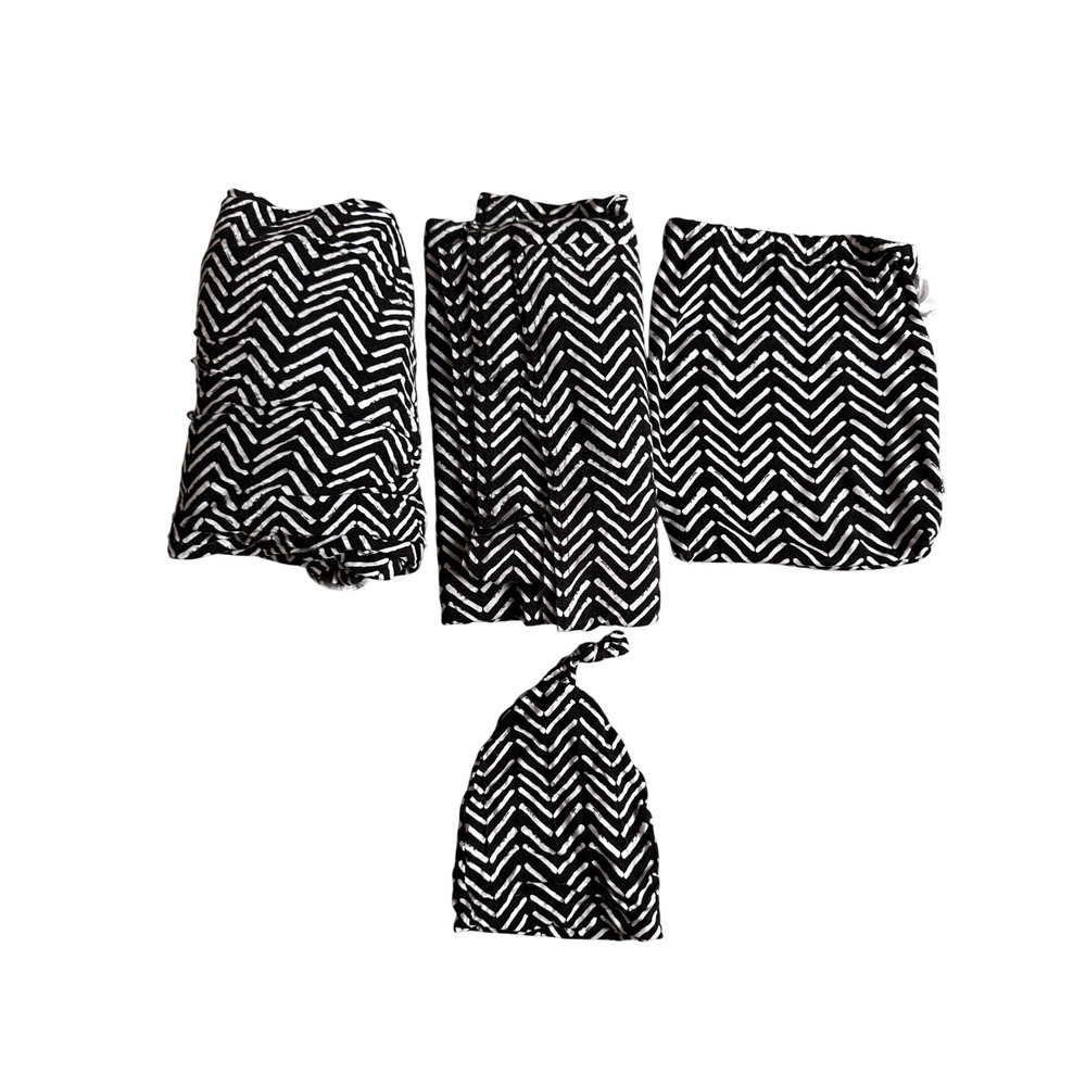 Little Sleepies Monochrome Chevron Fitted Flat Sheet‎ Set Knotted Hat Bamboo
